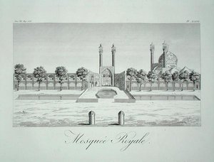 Kuninkaallinen moskeija Isfahanissa, "Sir John Chardinin matkat Persiassa", kirjoittanut L. Langles, pub. vuonna 1811 (kaiverrus) tekijältä French School