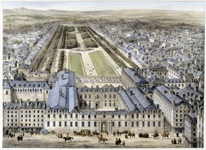 Kuninkaanlinna vuonna 1679 St Honoré Streetiltä katsottuna - litografia tekijältä French School