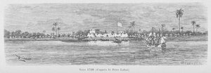 Saint-Louis-joki vuonna 1720, Senegal, kuvitus Louis Leon Faidherben teoksesta "Le Senegal..." tekijältä French School