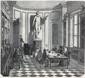 Pariisin lääketieteellinen tiedekunta - koe instrumenttihuoneessa - Kaiverrus "Tableau-de-Paris" Edmond Texier 1852 tekijältä French School