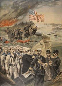 Espanjan amerikkalainen sota: maihinnousu Guantanamo, kuva Le Petit Journalista: Supplement illustre, 1898 tekijältä French School
