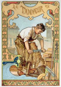 Tanner, kuvitus käsityökirjasta, noin 1899 (värilitro). tekijältä French School