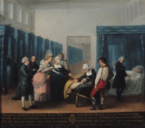 Monsieur ja Madame Neckerin vierailu Hopital de la Charitessa, 1780 tekijältä French School