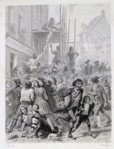 Jauhosota: mellakka leipomon edessä toukokuussa 1775 (Ranskan vallankumouksen ensimmäiset hedelmät). tekijältä French School