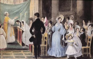 Hääseremonia, n. 1830 (wc paperilla) tekijältä French School