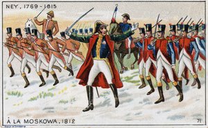 Napoleonin ja kenraali Michel Neyn (1769-1815) (Marechal Ney) armeija valmiina voittamaan Moskovan taistelun (myös Borodinon taistelun) Venäjällä tekijältä French School