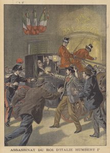 Italian kuninkaan Umberto I:n salamurha (värilitho) tekijältä French School