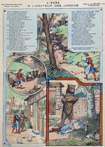 Karhu ja puutarhan rakastaja - Fables de La Fontaine Epinalin kuvissa tekijältä French School