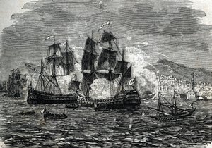 Abraham Duquesnen pommitukset Algeriin elokuussa 1682 - (kaiverrus) 1864 tekijältä French School