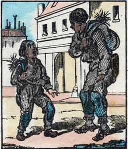 Nuohoaja. Kaiverrus "" La chanson des metier"". Epinaalinen kuvantaminen, 1800-luvun loppu. Yksityinen kokoelma tekijältä French School