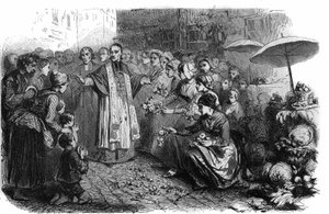 Kolera Roomassa: Paavi Gregoire XVI (1765-1846) määräsi kulkueita, rogaatioita ja siunauksia koleran marssin pysäyttämiseksi. Maurice Lachatren kaiverrus "Histoire des Papes-Rois-Queen and Empereurs a travers les centuries" tekijältä French School