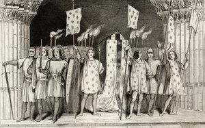 Kuollut lapsi Jean I (1316), kuolemanjälkeinen julisti kuninkaaksi hautajaisissaan Colartin "Histoire de France" -kirjasta, julkaistu n. 1840 tekijältä French School