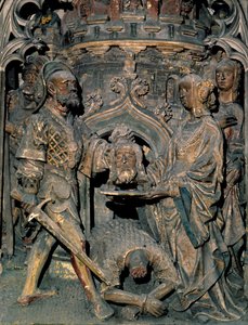 Pyhän Johannes Kastajan kuolema Johannes Kastajan pää asetetaan tasangolle, jonka Salome esittelee äidilleen. Cathedrale Notre-Dame d