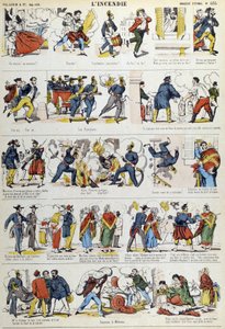 1800-luvun tulipalon eri vaiheet. Kuva Epinalista 1800-luvulta. tekijältä French School