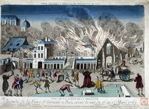Pariisin St Germain -messujen tulipalo, yö 16. - 17. maaliskuuta 1762 - kaiverrus tekijältä French School