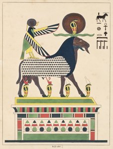 Jumala Amon-Ra, kuva Egyptin Pantheonista: Jean-Francois Champollionin kokoelma mytologisia hahmoja muinaisesta Egyptistä, julkaistu noin 1986 tekijältä French School