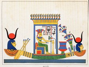 Jumalatar Anuket, kuvitus Egyptin Pantheonista: Jean-Francois Champollionin kokoelma mytologisia hahmoja muinaisesta Egyptistä, julkaistu noin 1986 tekijältä French School