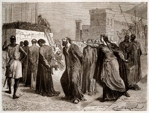 Orleansin harhaoppi vuonna 1022 - Orléansin harhaoppisten tapaus: kaanonit tuomittiin teurastajalle harhaoppimisesta Orleansissa vuonna 1022. (ensimmäinen bucher historiassa harhaoppia vastaan taistelussa lännessä Robert II hurskaan vallan aikana ( 996-103 tekijältä French School