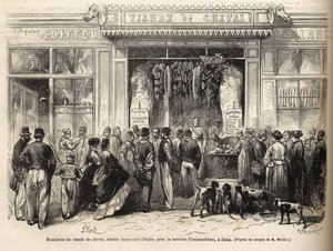 Hevosteurastaja Barbare de Fontainebleaussa (Pariisi) avattiin vuonna 1866 - teurastaja chevaline - Boucherie Meat de Cheval Boulevard Italia lähellä Fontainebleau