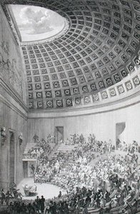 Luentoteatteri, joka on mallinnettu Rooman Pantheonin mukaan teoksesta "Pariisin kirurgian koulun kuvaus", julkaistu 1780 (kaiverrus) tekijältä French School