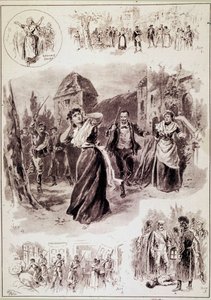 Pääkuvitus kuvaa kohtausta: ”Kuuli kyynel, seurasi erillisiä iskuja. Vapinan kiihottamana Francoise oli nostanut kätensä korvilleen.”” Emile Zolan (1840-1902) neljän näytöksen lyyriseen draamaan ”L