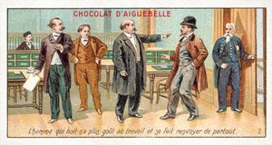 Mies, joka juo, ei enää maistu työlle ja saa itsensä irtisanoutuneeksi (chromolitho) tekijältä French School
