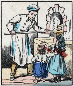 Leivonnaisten valmistaja. Kaiverrus "" La chanson des metier"". Epinaalinen kuvantaminen, 1800-luvun loppu. Yksityinen kokoelma tekijältä French School