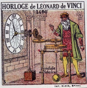 Leonardo da Vincin (Leonardo da Vinci) (1452 - 1519) heilurikello (heiluri vuonna 1490) - teoksessa "Energia" Henri Arnould, toim. Quillet, Pariisi, 1900-luku tekijältä French School