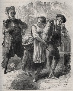 Martin Guerren paluu (noin 1524 noin 1560): hän esiintyi vaimonsa Bertrande de Rolsin ja hänen henkilöllisyytensä kaappaajan, huijarin Arnaud du Tilhin (Thil) edessä. Kaiverrus vuodelta 1871 Henry de Kockin (1819) teokseen "Histoire Des Cocus Celebres" tekijältä French School