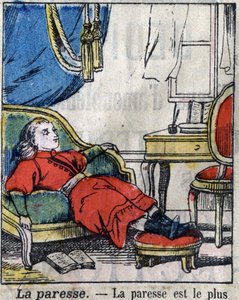 Seitsemän kuolemansyntiä: laiskuus. Epinaalinen kuvantaminen 1800-luvun lopulla. (I sette peccati o vizi capitali) tekijältä French School