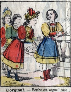 Seitsemän kuolemansyntiä: ylpeys. Epinaalinen kuvantaminen 1800-luvun lopulla. (I sette peccati o vizi capitali) tekijältä French School