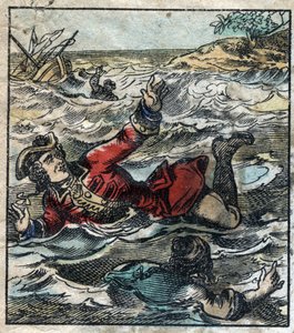 Lemuel Gulliverin uppoaminen. Kuvitus Jonathan Swiftin (1667-1745) elokuvaan "" Gulliver