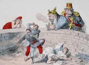Tilanne - Gauillaume: Meidän on autettava hulluja, Badingue (Napoleon III): Anna heidän tehdä veljeni, on aika puuttua asiaan, kun he (pariisilaiset) ovat syöneet itsensä. Sarjakuva kommuunista. tekijältä French School