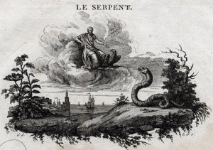 Käärme. Fable of Esope. (Kreikkalainen kirjailija Esopo tai Ecopus, 6. vuosisata eKr.) Kirjoittanut Guillaume Montfort ja Gravees Beauble vuonna 1801. tekijältä French School