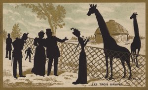 Kolme kirahvia (chromolitho) tekijältä French School