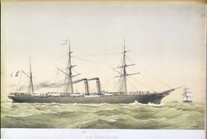 Atlantin ylittävä melalaiva Le Pereire, joka ylitti Le Havresta New Yorkiin, n. 1860 tekijältä French School