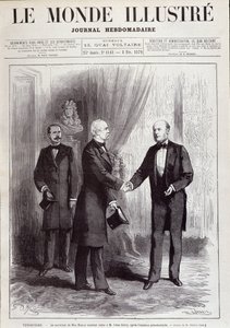 Marsalkka Patrick of Mac Mahon (Mac-Mahon) (1808-1893) vierailu presidentti Jules Grevylle (1807-1891). Helmikuussa ”” The Illustrious World”. tekijältä French School