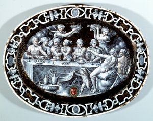 Psyche Oval Platin hääjuhla ranskalaisen koulun kuparille maalatulla emalilla. 1560 Pariisi, Musee du Louvre tekijältä French School