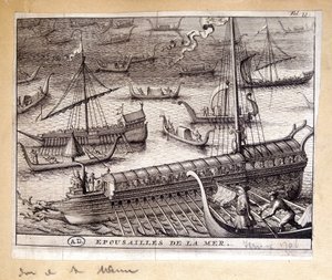 Venetsian dogen vaimot meren kanssa vuonna 1706 - kaiverrus tekijältä French School