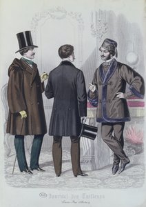 Kolme tyylikästä nuorta miestä, joulukuu, 1856 (värikaiverrus) tekijältä French School