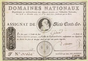 Kolmensadan livin seteli, 1790 (muste paperille) tekijältä French School