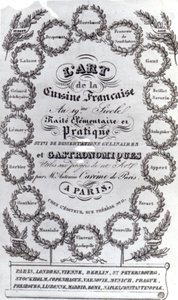 Nimisivu teokselle LArt de la Cuisine Francaise vol. Antonin Caremen III, julkaistu 1834 (painettu paperi) tekijältä French School