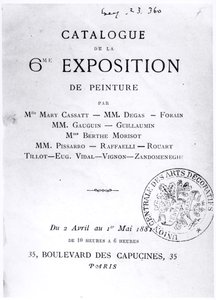 Kuudennen impressionistisen näyttelyn luettelon nimisivu 1881 tekijältä French School