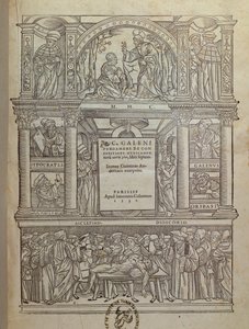 Galenuksen (n. 131–201) kirjan nimisivu, julkaistu Pariisissa, 1530 tekijältä French School
