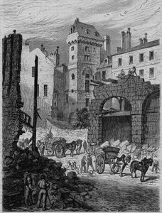 Tour Jean Sans Peur, viimeinen jäännös Hôtel de Bourgognesta, Pariisin rue Etienne Marcelin lävistyksen aikana. Kaiverrus tekijältä French School