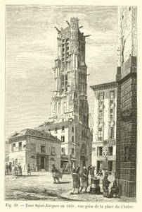 Tour Saint-Jacques vuonna 1830, näkymä Place du Cloitresta tekijältä French School