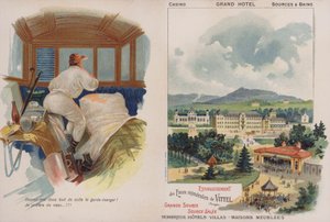 Kauppakortti, joka mainostaa ranskalaista Vittel-kylpyläkeskusta (chromolitho) tekijältä French School
