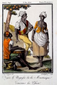 Perinteinen tanssi: Martiniquen asukkaat tanssivat chicaa. Kaiverrus vuodelta 1805. Chartres, Museum of Fine Arts tekijältä French School