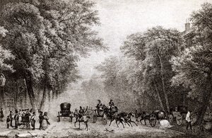 Liikenne Pariisissa, Ranskassa, 1800-luvulla, noin 1830 tekijältä French School