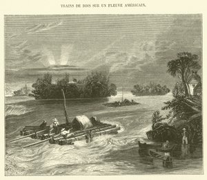 Puiset junat amerikkalaisella joella (kaiverrus) tekijältä French School